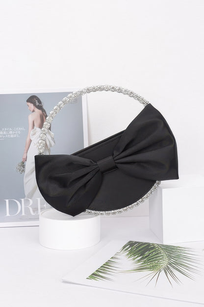 Satin Ribbon Round Rhinestone Metal Clutch