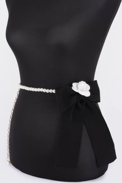 Flower Ribbon Faux Pearl Belt