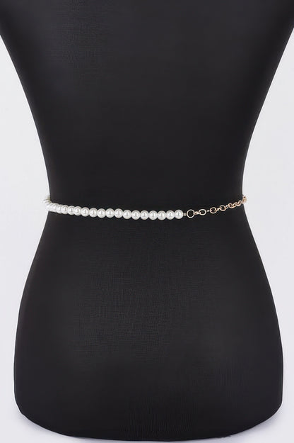 Flower Ribbon Faux Pearl Belt