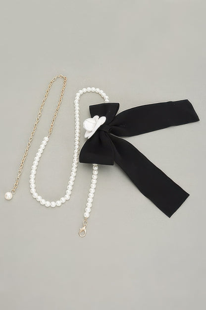 Flower Ribbon Faux Pearl Belt