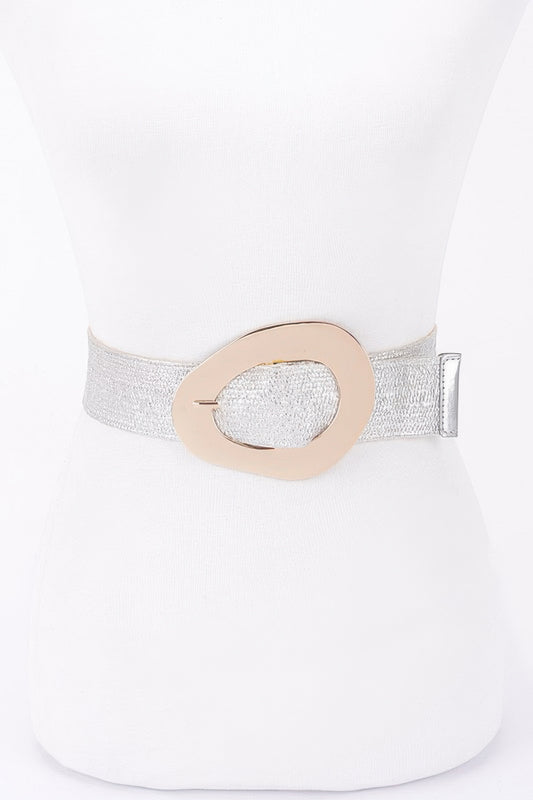 Vintage Buckle Metallic Stretch Straw Plussizebelt