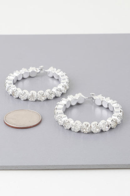 Geometric Rhinestone Cut Hoop Earrings