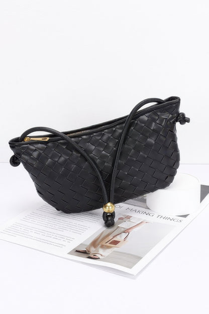 Faux Leather Braided Wrist And Shoulder Bag