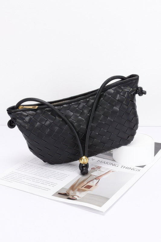 Faux Leather Braided Wrist And Shoulder Bag