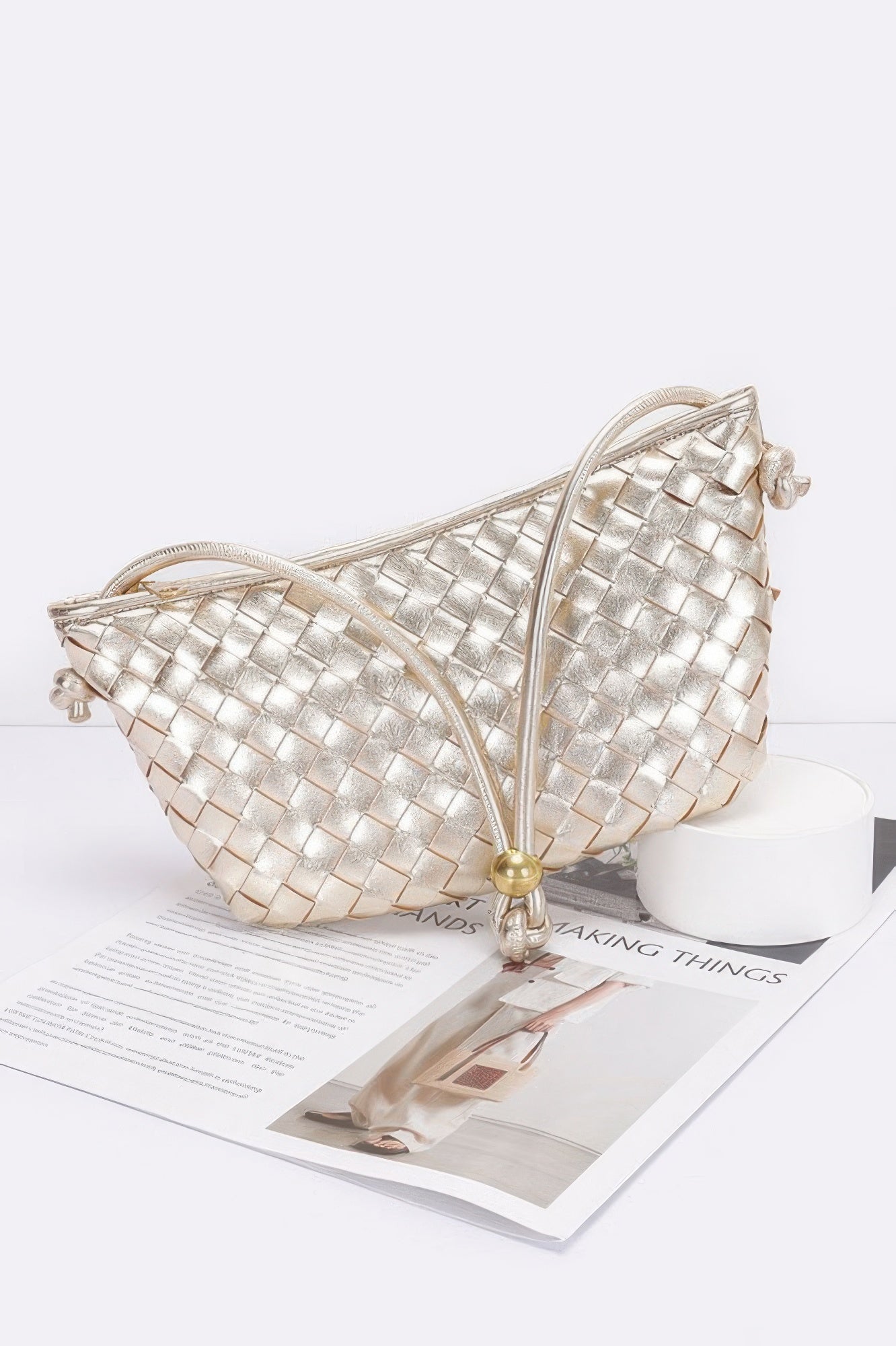 Faux Leather Braided Wrist And Shoulder Bag