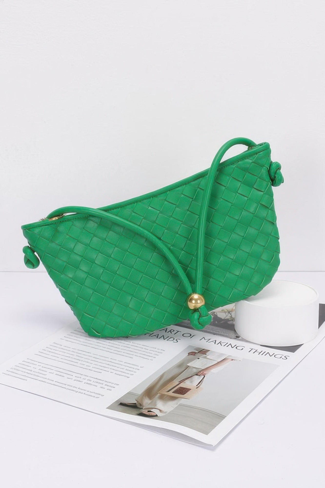 Faux Leather Braided Wrist And Shoulder Bag