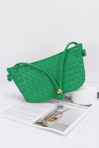 Faux Leather Braided Wrist And Shoulder Bag