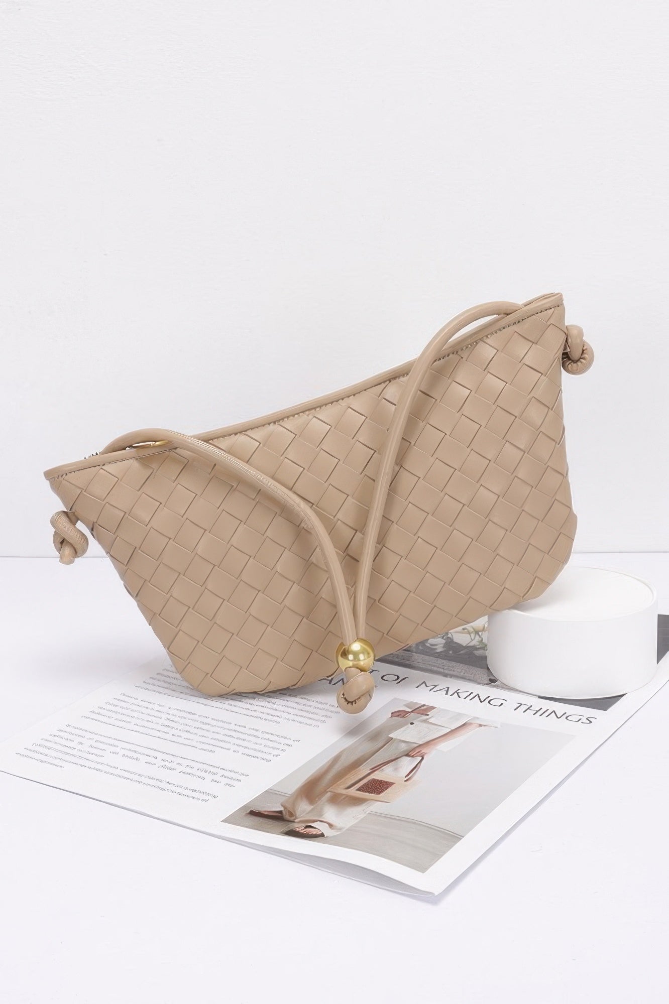 Faux Leather Braided Wrist And Shoulder Bag