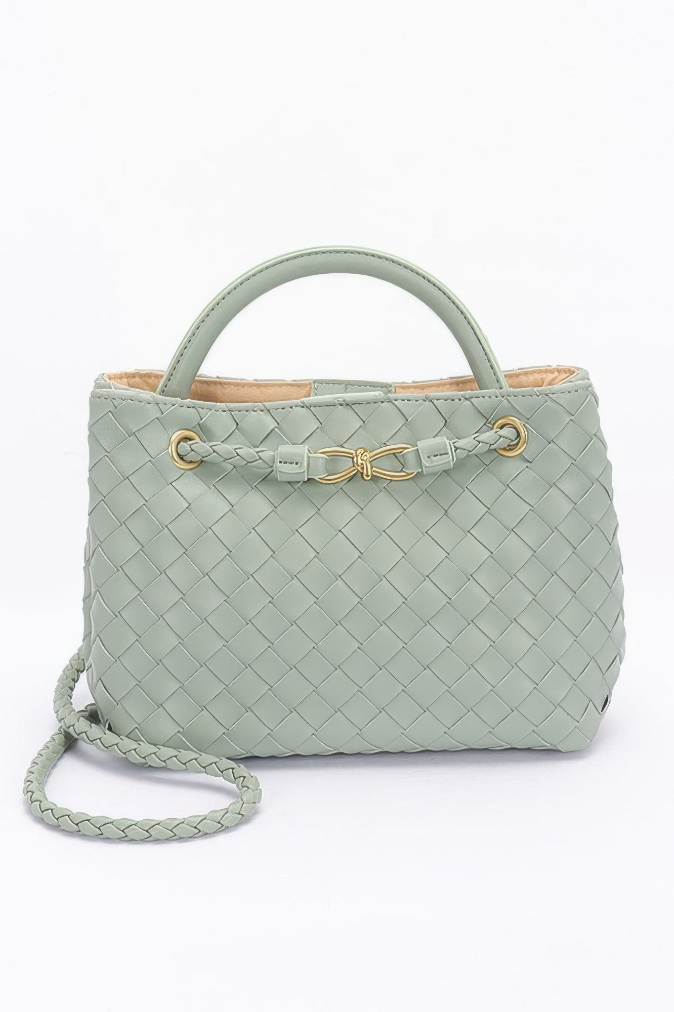 Faux Leather Braided Top Handle Bag