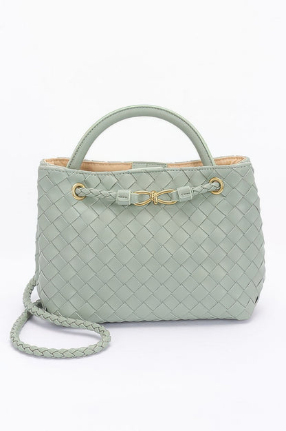 Faux Leather Braided Top Handle Bag