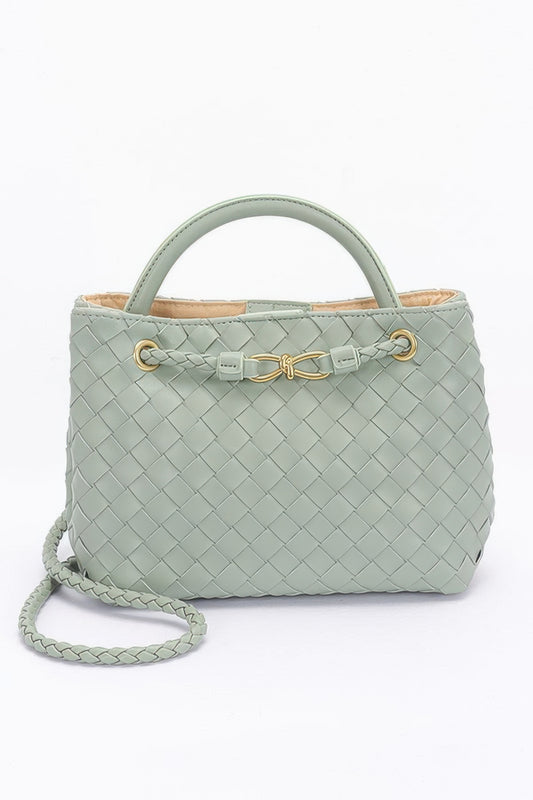 Faux Leather Braided Top Handle Bag