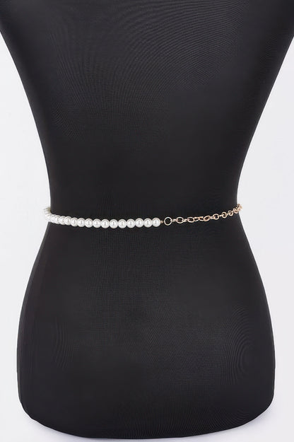 Layered Faux Pearl Flower Ribbon Belt