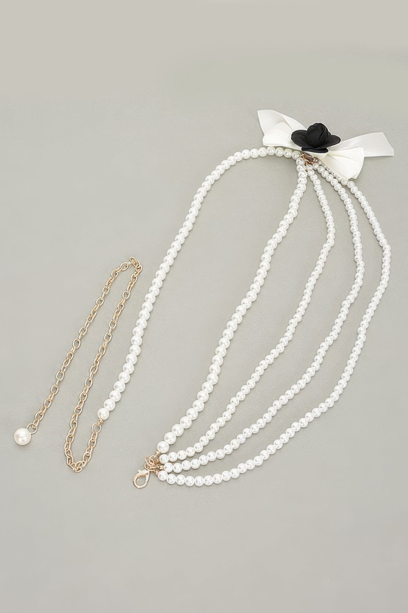 Layered Faux Pearl Flower Ribbon Belt