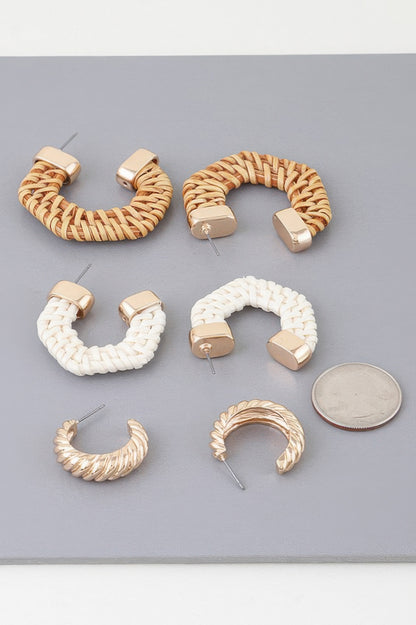 Multi Geometric Weaved Hoop Earrings Set