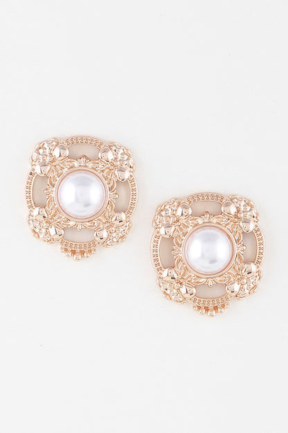 Antique Ribbon Pearl Stud Earrings