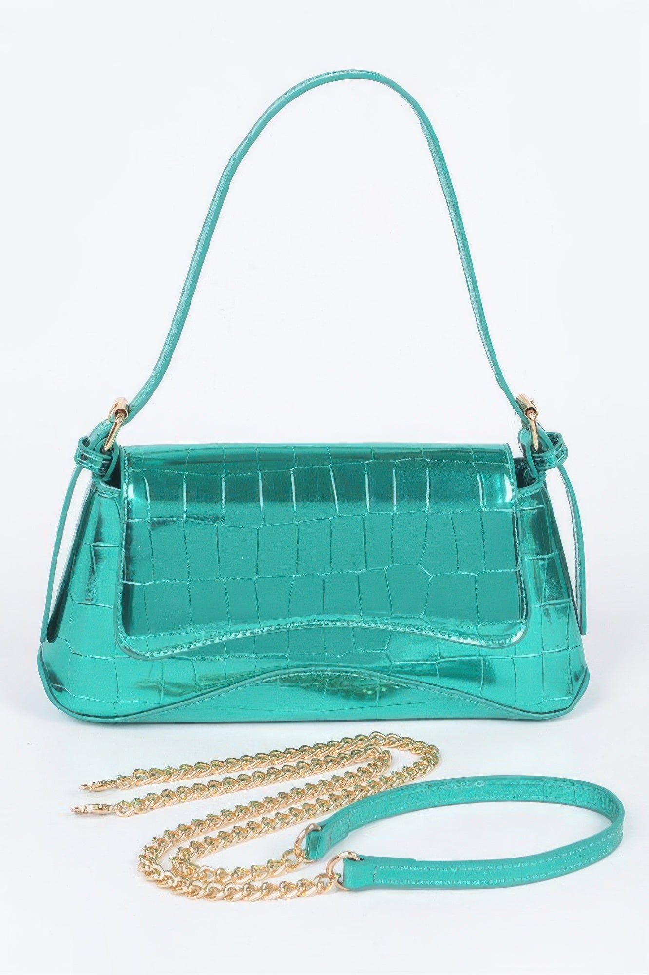 Croc Embossed Mirror Metallic Shoulder Bag