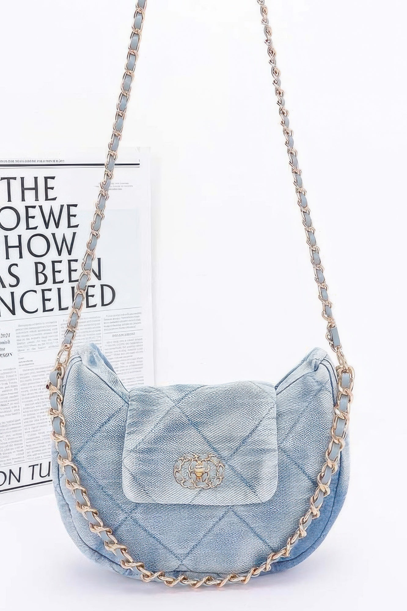 Quilted Washed Denim Crossbody Bag