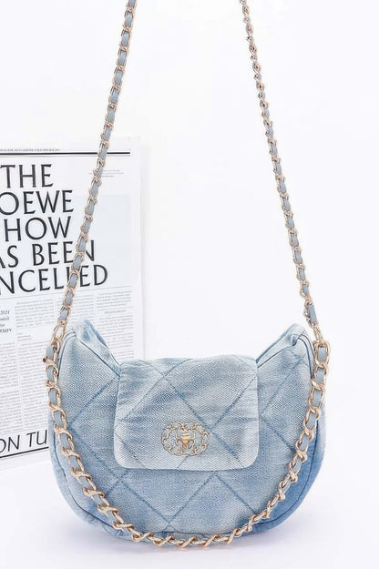 Quilted Washed Denim Crossbody Bag