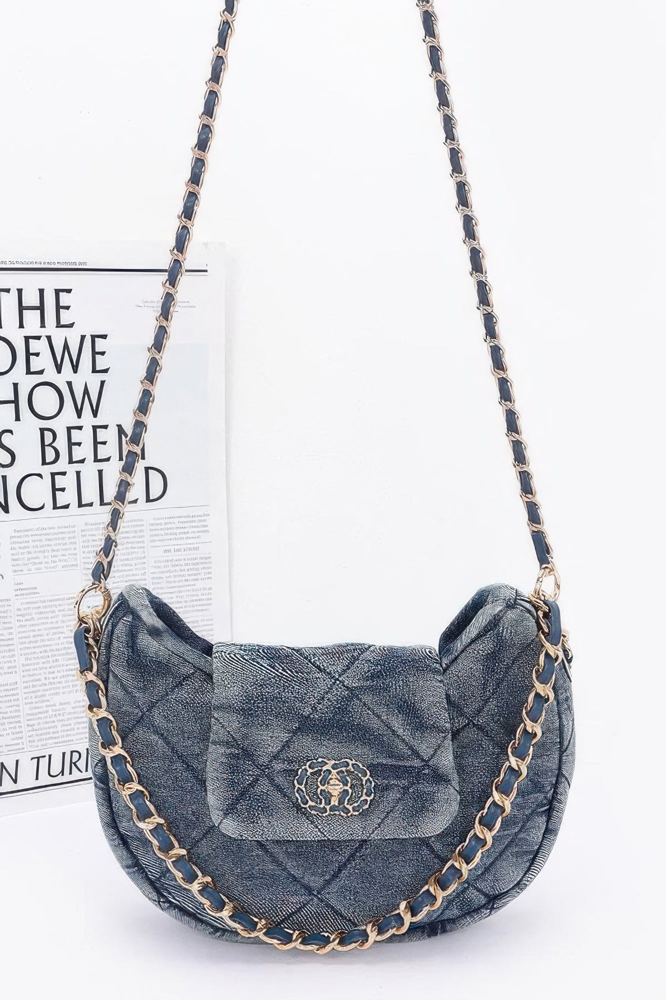 Quilted Washed Denim Crossbody Bag