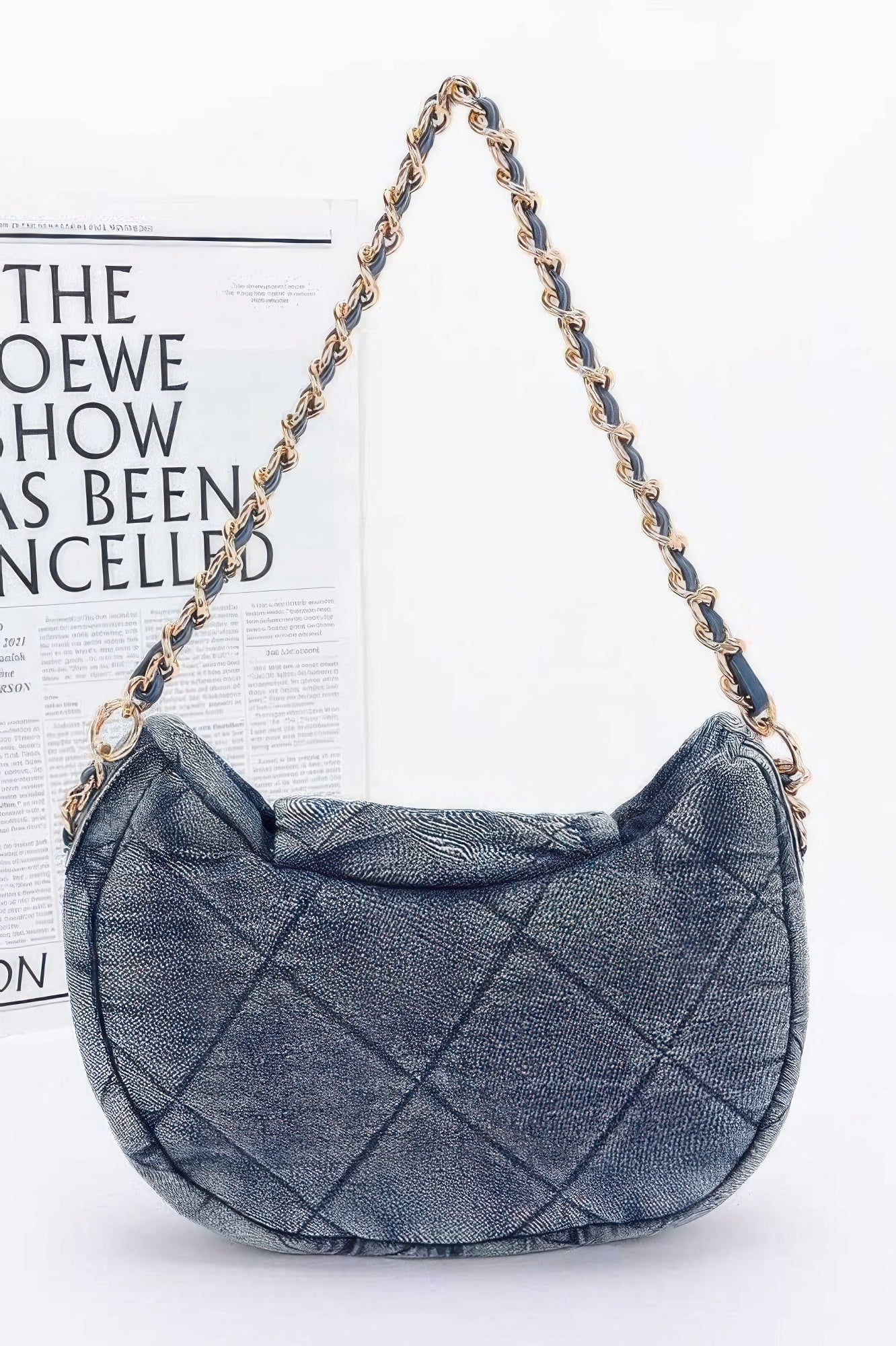 Quilted Washed Denim Crossbody Bag