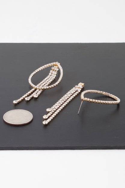 Rhinestone Teardrop Curtain Earrings