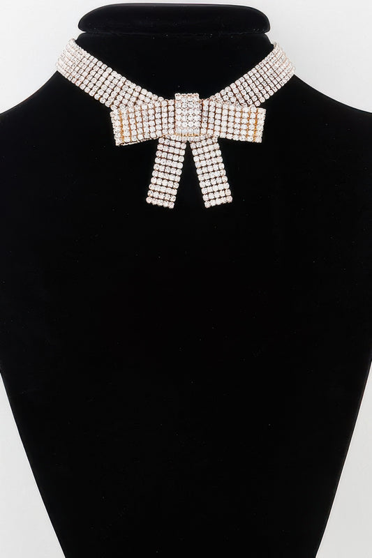 Rhinestone Bow Choker Necklace