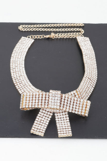 Rhinestone Bow Choker Necklace