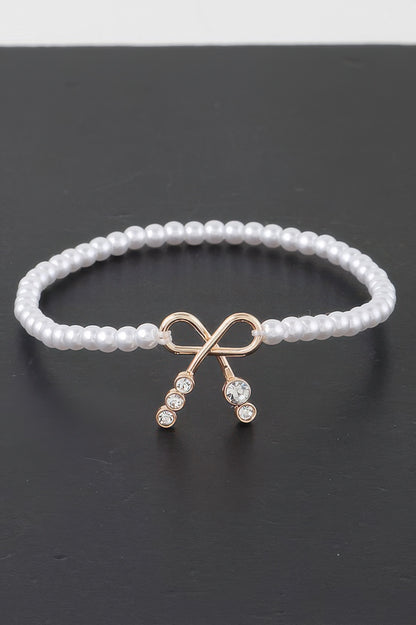 Faux Pearl Bow Rhinestone Bracelet