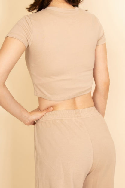 2-piece Crop Tee & Wide Leg Lounge Pants Set