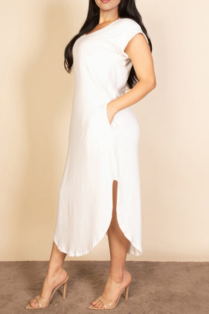Plus Size Hidden Pocket Batwing Sleeve V Neck Long Dress