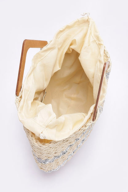 Fauxstraw Handmade Metallic Stripe Woodenhandlebag