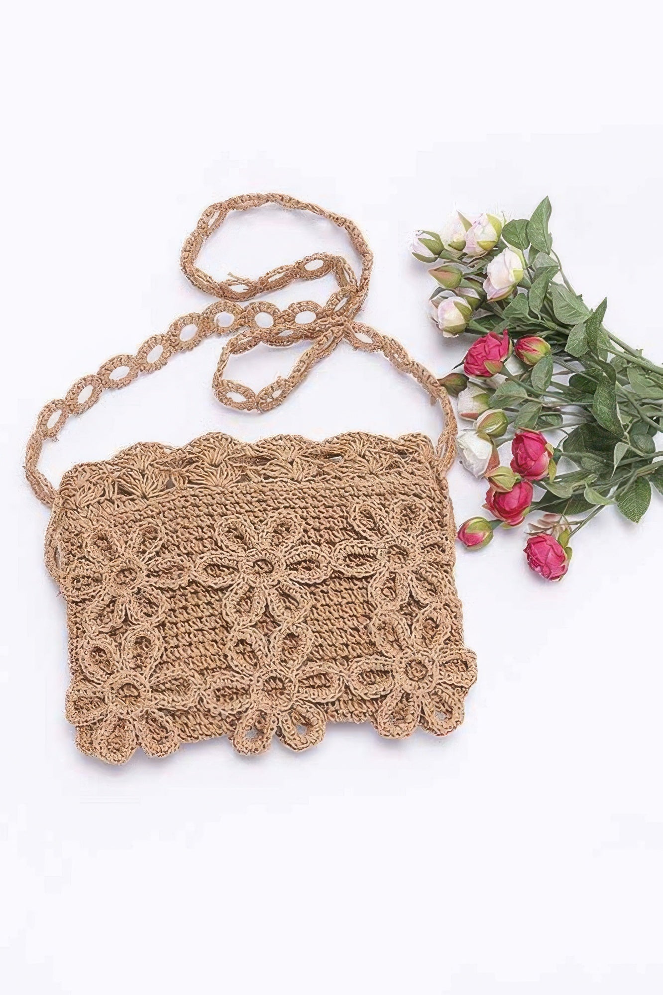 Faux Straw Handmade Flower Crossbody Bag
