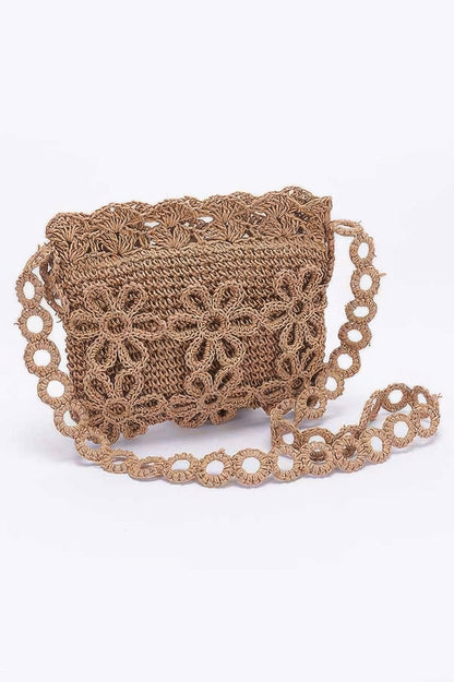 Faux Straw Handmade Flower Crossbody Bag