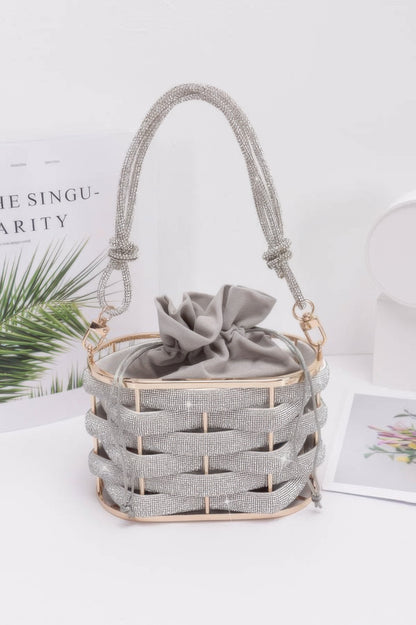 Rhinestone Braided Metal Bucket Bag