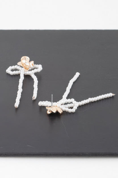 Delicateshiny Bejeweled Flower Pearlribbonearrings