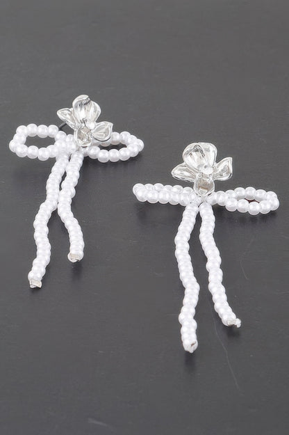 Delicateshiny Bejeweled Flower Pearlribbonearrings