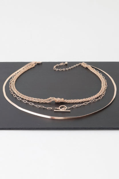 Multi Metallic Toggle Link Chain Tied Necklace