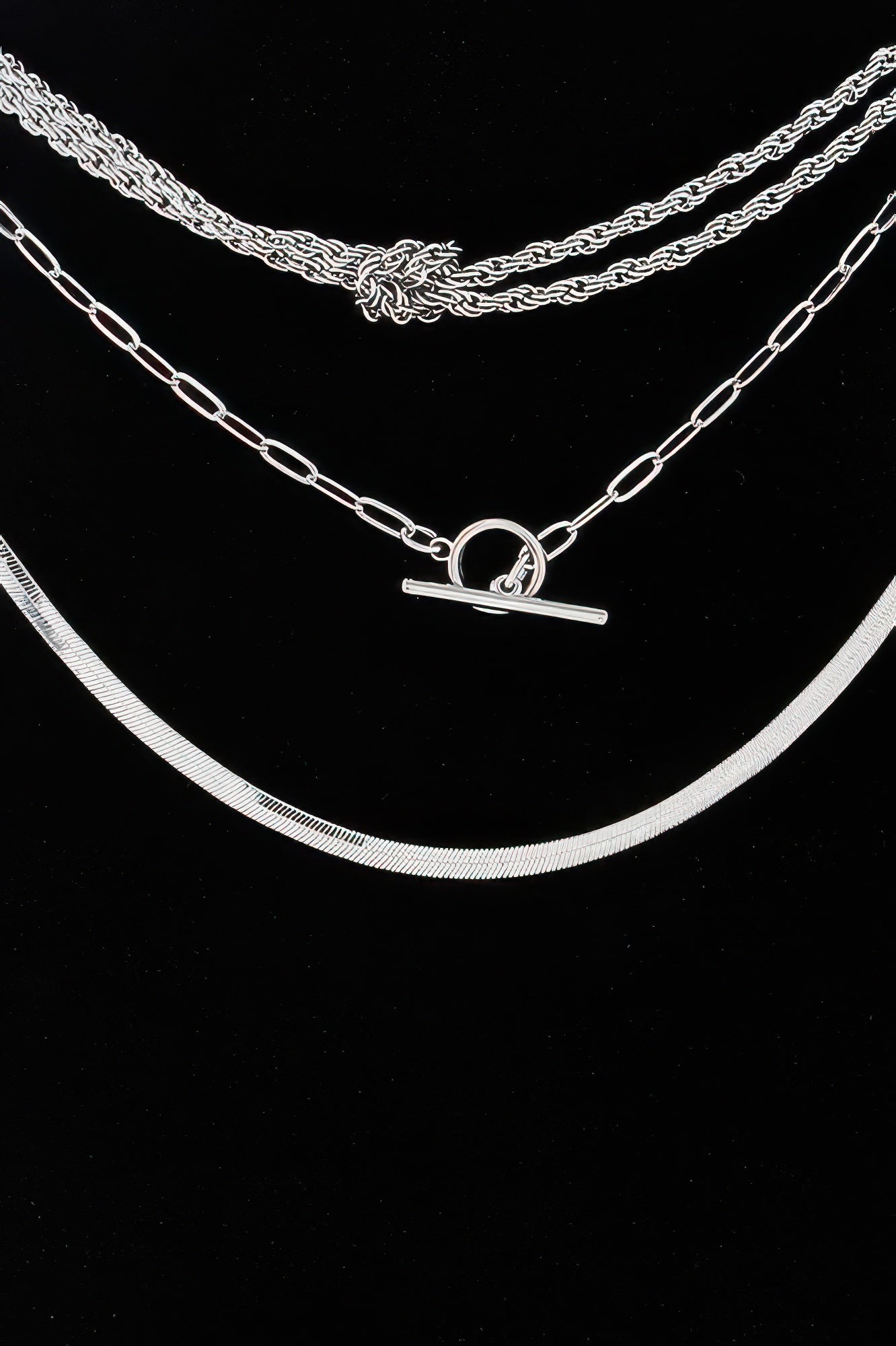 Multi Metallic Toggle Link Chain Tied Necklace
