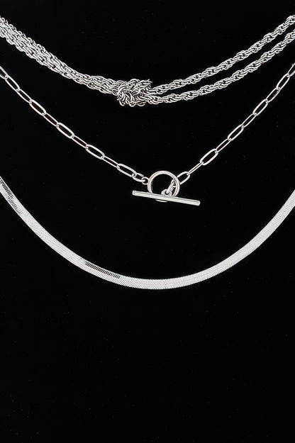 Multi Metallic Toggle Link Chain Tied Necklace