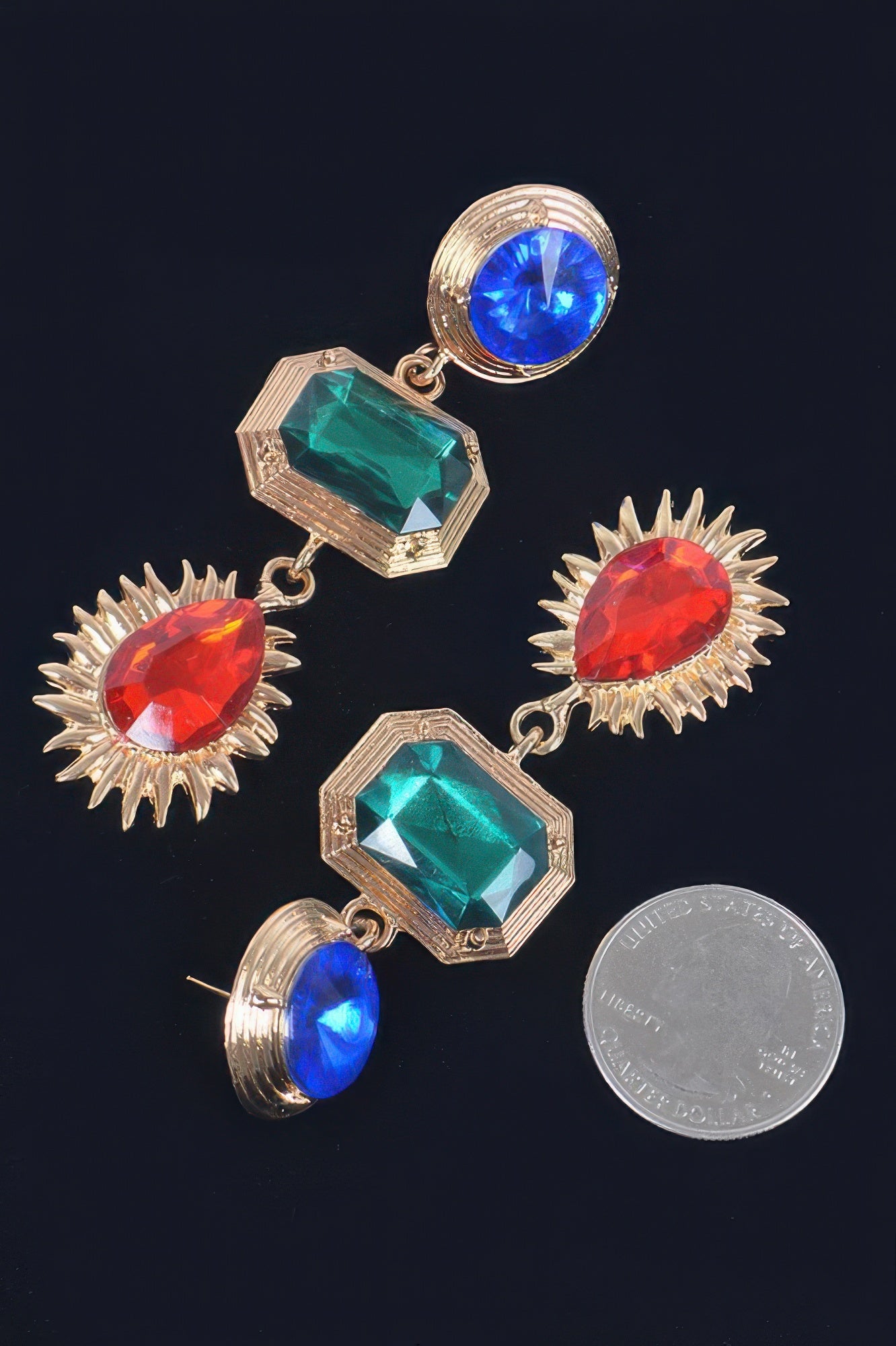 Circle Rectangle Tear Dangle Gem Earrings