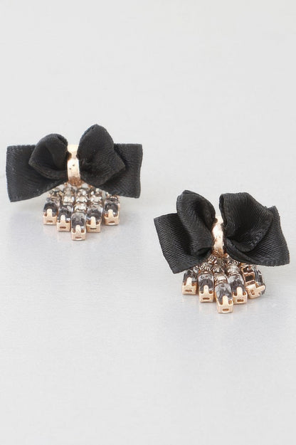 Shiny Rhinestone Curtain Drop Ribbon Stud Earrings