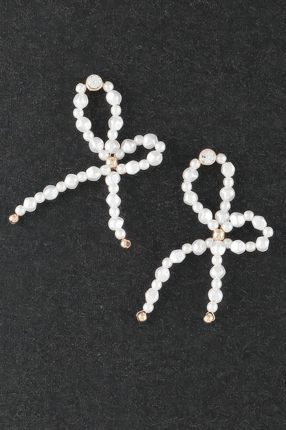 Pearl Stone Ribbon Earrings