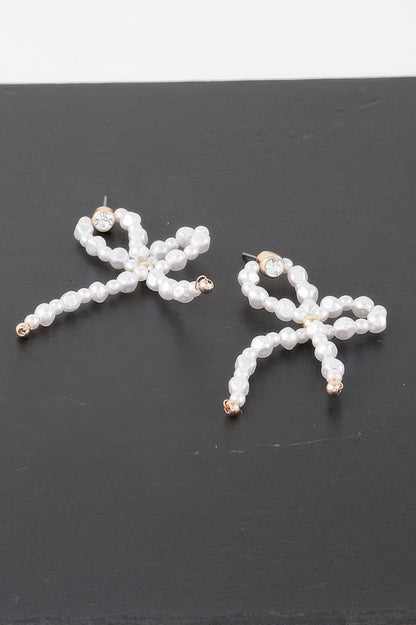 Pearl Stone Ribbon Earrings