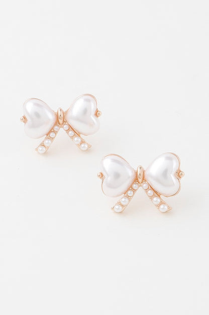 Heart Pearl Ribbon Earrings