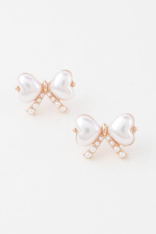 Heart Pearl Ribbon Earrings