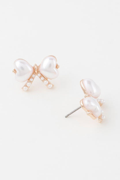 Heart Pearl Ribbon Earrings