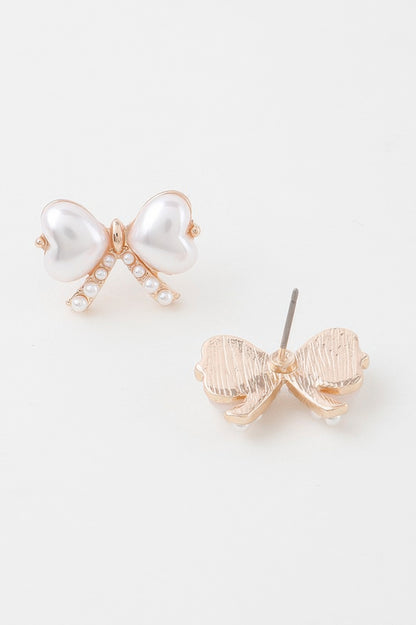 Heart Pearl Ribbon Earrings