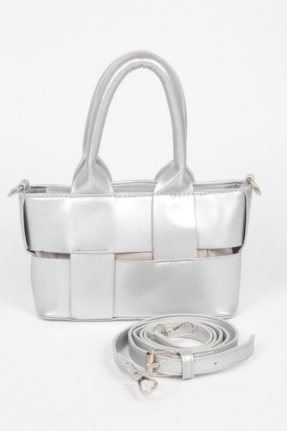 Faux Leather Braided Small Tote Bag