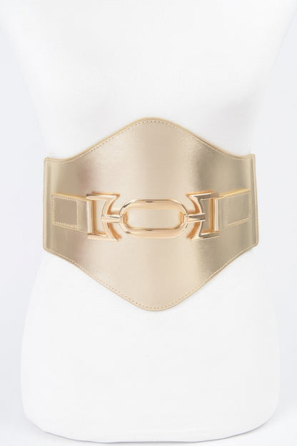 Faux Leather Wide Elastic Belt