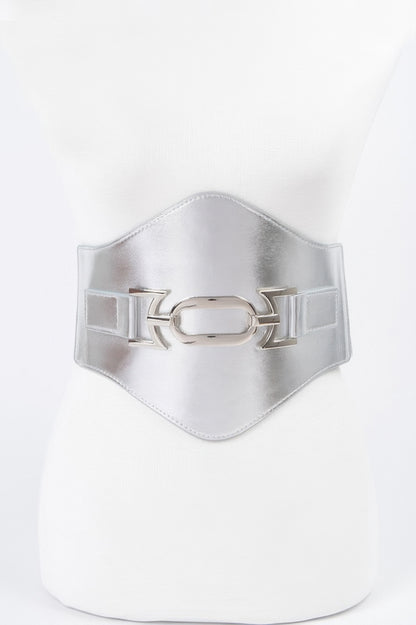 Faux Leather Wide Elastic Belt